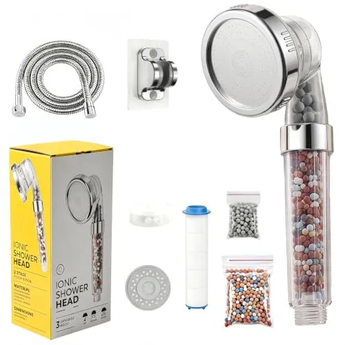 Alcachofa de Ducha con Filtro Iónico,Filtro de Ducha Antical con 3 Modos, Alcachofa Ducha Alta Presión, Cabezal Ducha con Manguera y Soporte,Para Aguas Duras, Cuida Piel y Cabello