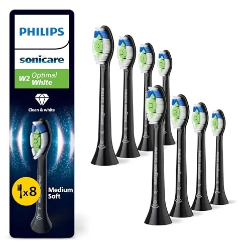 Philips Sonicare W2 Optimal White, cabezales de cepillo dental de repuesto originales, negro, paquete de 8, HX6068/88