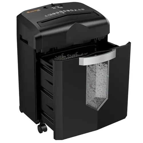 Bonsaii Trituradora de Papel/CD/Tarjeta de crédito para Oficina en casa, trituradora de microcorte, 12 Hojas, trituradora Funciona Durante 60 Minutos, con 4 Ruedas y Papelera de 16 litros (C266-B)