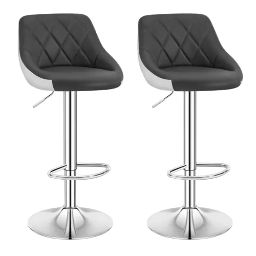 WOLTU 2X Taburetes de Bar PU Regulable en Altura, Gris Blanco