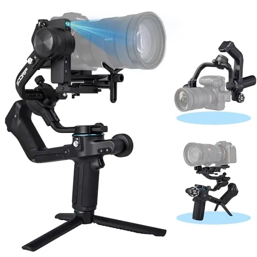 FeiyuTech [Oficial] SCORP 2 Estabilizador de Cámara Reflex – Gimbal de 3 Ejes para Canon, Sony, Panasonic, Nikon y Fujifilm, Soporta 2,5 kg, con Pantalla Táctil y 13 h de Autonomía