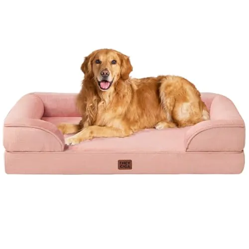 EHEYCIGA Cama Perro Extra Grande 112x81x16cm, Colchon Perro Impermeable Lavable con Espuma Viscoelástica, Sofá Perro Ortopedica Desmontable, Rosa Grisáceo