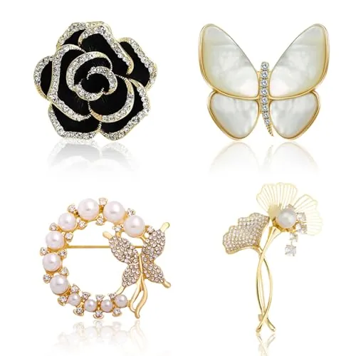 BSITSSS 4 Piezas Broche Elegantes Broches Ropa Único Mariposa Perlas Flores de Camelia Mujer Sombrero Vestido Camisa