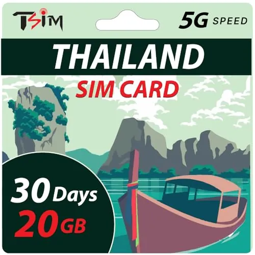 Tarjeta SIM de Tailandia 30 días 20 GB |Datos de alta velocidad|Activación automática|Se permite compartir datos (hotspot)|Compatible con Google,Instagram,WhatsApp y más|Solo datos,sin llamadas de voz