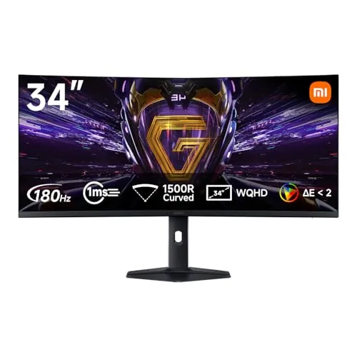 XIAOMI Monitor Gaming Curvo 2K 34 Pulgadas,180Hz,1ms GTG,1500R,C34WQDA-RGGL