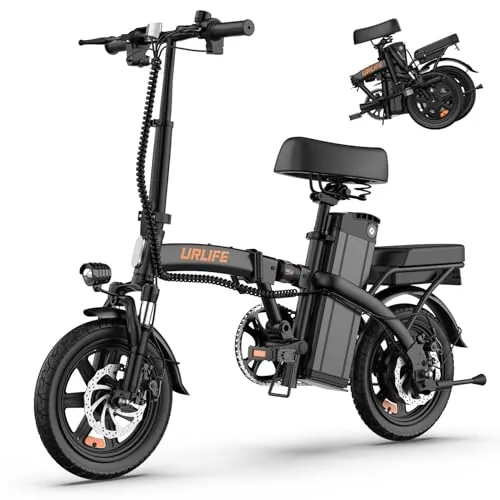 URLIFE Bicicleta eléctrica Plegable de 14", Bike con pedaleo asistido batería 48V 7.5AH, Bici eléctricas con Motor de 250W de Alta Velocidad Alcance máximo 40-60KM (Noir)