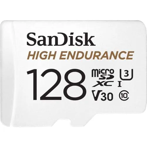 SanDisk High Endurance 128 GB Tarjeta microSD para videovigilancia, hasta 100 MB/s, Class 10, U3 y V30