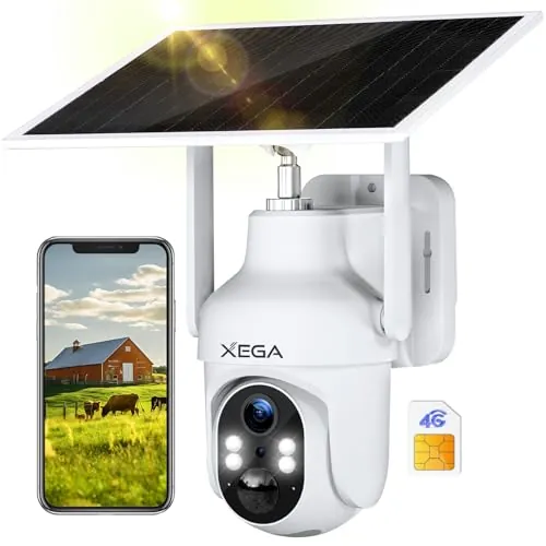 Xega 4G LTE Camara Solar con Tarjeta SIM,2K HD PTZ Camara Exterior sin WiFi