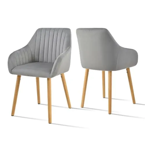 Goeurvant Silla De Comedor con Reposabrazos, Juego De 2, Patas De Madera, Silla Tapizada, Sillas De Cocina Y Salon, Gris Claro