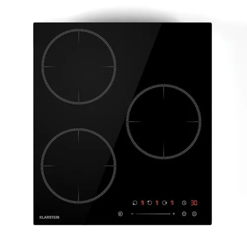 Klarstein Placa Inducción Delicatessa - 3 Zonas, 6600W con Potenciadores, Control Táctil Deslizante, Temporizador & Bloqueo para Niños, Vitrocerámica Negra, Diseño Compacto 45cm