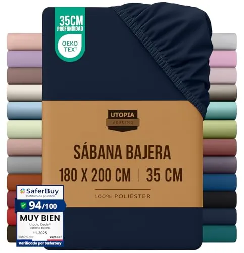 Utopia Bedding Sabana Bajera 180x200 - Azul Marino | Certificado Oeko Tex - Microfibra de Poliéster Cepillado - 35cm Bolsillo Profundo