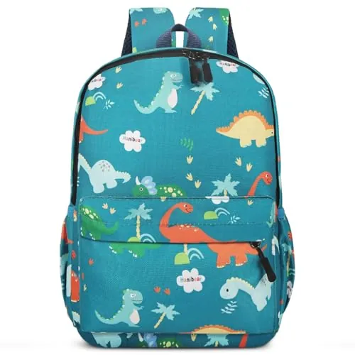 Aucuu Mochila Niño Niña, Mochila Infantil de 3-6 Años, Mochila Escolar Primaria, Bolso Preescolar Patrón de Dinosaurio, con Bolsillo para Botella, Ideal para Exteriores, Escuela y Viajes-Verde
