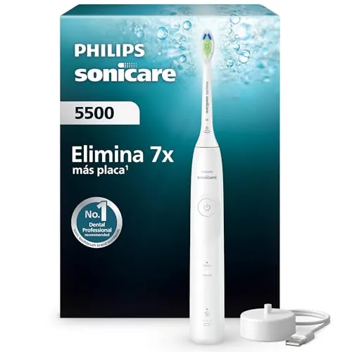 Philips Sonicare 5500 cepillo dental eléctrico, sónico con 1 nivel de intensidad, alerta de presión, EasyStart, SmarTimer y BrushPacer, blanco, modelo HX7110/01 [Nueva Tecnología]
