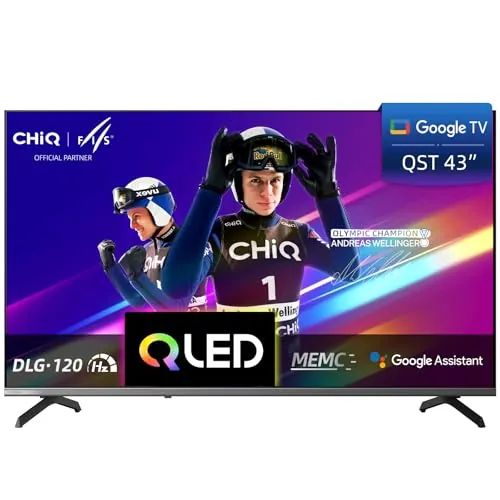 CHiQ U43QST 43 Pulgadas TV Smart Google TV QLED 4K UHD con HDR10, ALLM&VRR para Juegos, MEMC, Control de Voz, Diseño Ultra Delgado de Metal, Dolby Audio, Wi-Fi 2.4G/5G (Modelo Nuevo)