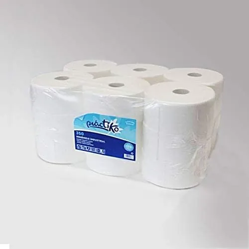 6 Bobinas de Papel Industrial de celulosa Blanco | Rollos de Papel Industrial de Pasta Virgen 100% | Acabado Laminado | 3,6 kg | Marca Práctiko