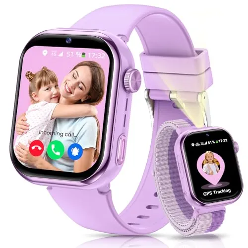 4G Reloj Inteligente Niños gps, Videollamada, llamadas, Linterna, Púrpura