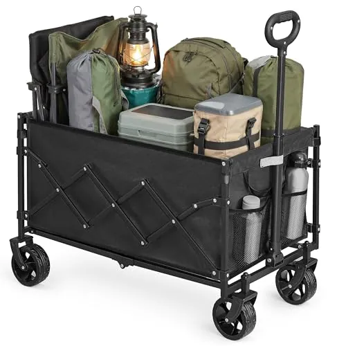 SONGMICS Carro Plegable, Carro de Jardín con Asa, 4 Ruedas Reforzadas (2 Giratorias), para Exterior y Jardín, Carga de 150 kg, 150 L, Negro Tinta GFW150BH01