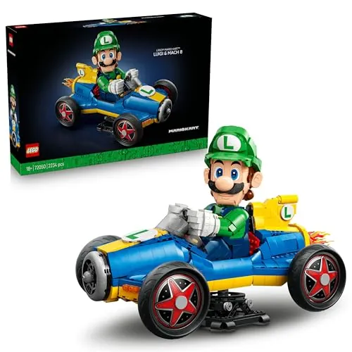 LEGO Mario Kart: Luigi y Mach 8 - Figura Articulada de Personaje de Nintendo Super Mario y Maqueta de Coche para Adultos - Merchandising Coleccionable - Regalo para Gamers y Fans - 72050