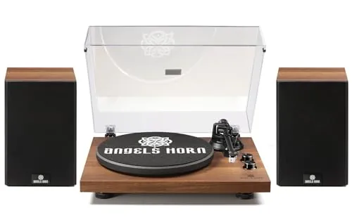 Tocadiscos de Vinilo, ANGELS HORN Reproductor de Vinilos Bluetooth HiFi con Altavoces Estéreo, Giradiscos con Preamplificador Integrado, Brazo en S, 33/45 RPM