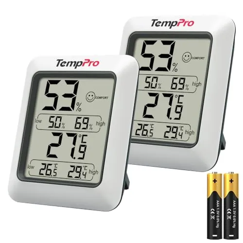 TempPro TP50 Termómetro Higrometro Digital para Interior, 2 Piezas | Termohigrómetro Medidor Profesional para Medición de Temperatura y Humedad del Casa Ambiente (Anteriormente ThermoPro)