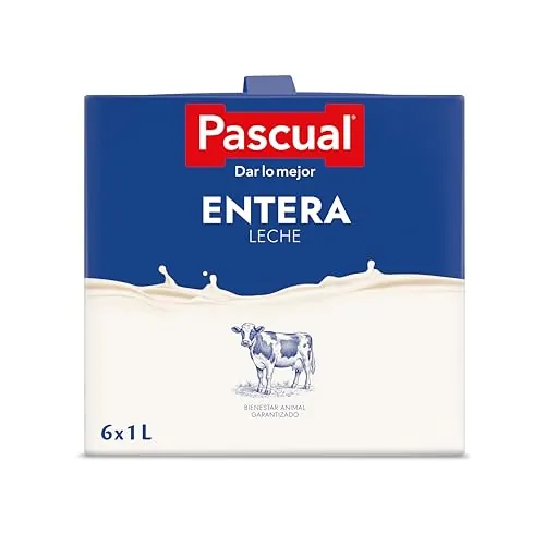 Leche Pascual - Leche Entera - Bienestar Animal - Pack 6 x 1L - Ideal para niños y adultos, Producto Natural y Saludable
