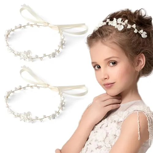 FloralGrace 2 piezas de corona de flores para el cabello para niños, adorno floral para el cabello para niñas, corona de flores para el cabello para bodas, diadema de flores para niñas para bodas