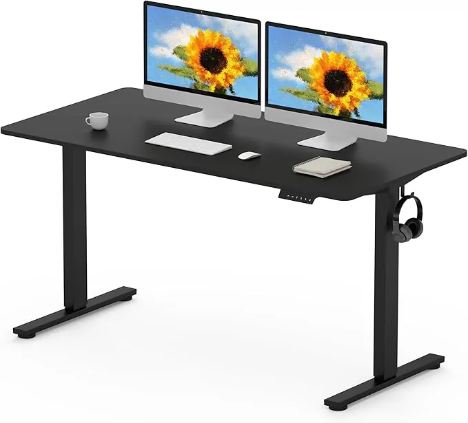 FLEXISPOT EN1 MAX 140x80cm Escritorio Elevable Eléctrico con Tablero Entero Mesa de Elevable, Standing Desk, Mesa Elevable Escritorio con 2 Ganchos y 4 Funciones de Memoria