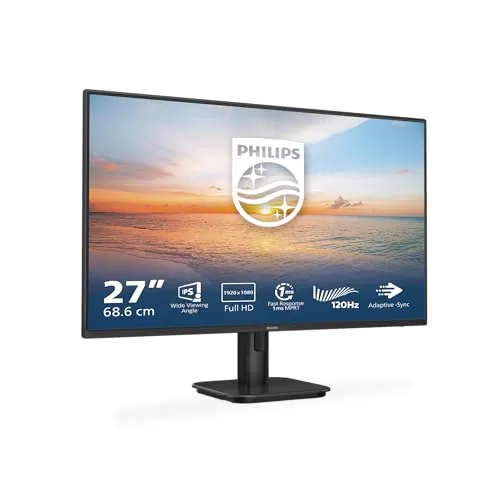 Philips 27E1N1190A Monitor 27 Pulgadas 120Hz Panel IPS, 4ms GtG, Altavoces, (1920x1080 HDMI 1x 1.4) Negro