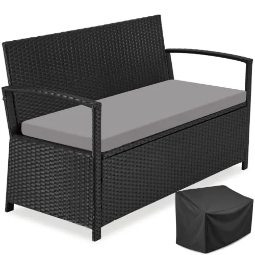 tectake® Banco de Jardín de Polirratán, 128 x 56 x 77,5 cm, de Dos Plazas