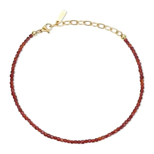 COAI Tobillera de Mujer con Cuentas de Cornalina Piedra Natural, Tobillera Roja para Mujer con Cierre Ajustable