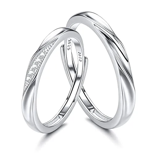 KALVICA Plata de Ley 925 Pareja Anillos Ajustable Alianzas Boda Hombre Mujer Anillos Compromiso Regalos para Parejas de Aniversario Joyería