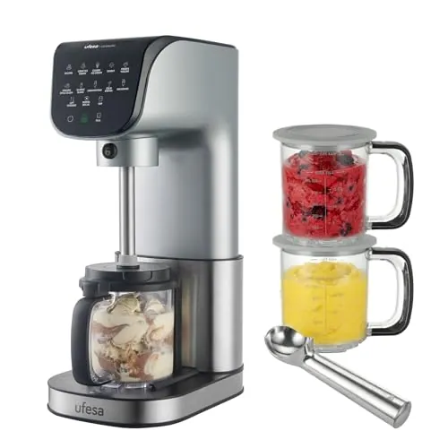 Ufesa Gelatella, Heladera Multifunción, Motor Brushless, 1.4L, 11 Programas, Pantalla Táctil, Helados, Bebidas Frías, Smoothie, Batidos, Sorbete, 2 Tarrinas Tritan, Tecnología CreamPulse, Compacta