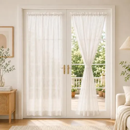 Deconovo Cortinas de Lino para Puerta Ventana, 2 Piezas, 60x240 cm