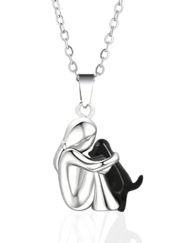 MYGLOAR Collar de perro,Collar de abrazo de perro y niña, colgante de plata de ley 925 con forma de animal, para niñas, hijas, madres y amigas (1 Negro)