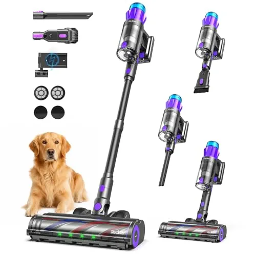 Redkey P9 Pro Aspiradora Sin Cable 68KPa/650W/80 Min, Escoba Aspiradora sin Cable con LED Pantalla, Anti-enredos, Recarga Mural, Aspiradora para Suelos Duros/Alfombras/Pelo Mascotas/Auto