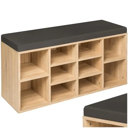 tectake® Zapatero Madera con cojín extraíble, estanteria Zapatero Ajustable, Mueble Entrada recibidor, Organizador Zapatos, Banco Madera para Guardar Zapatos - Gris Oscuro/Roble Claro