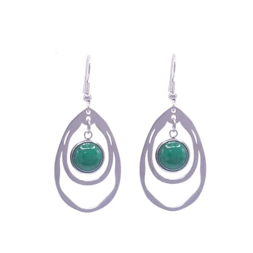 Pendientes Piedra Natural - Pendientes Mujer Colgantes con Forma de Gota - Acero Inoxidable Plata Piedras Semipreciosas Gema Amuleto de la Suerte(Jade verde)