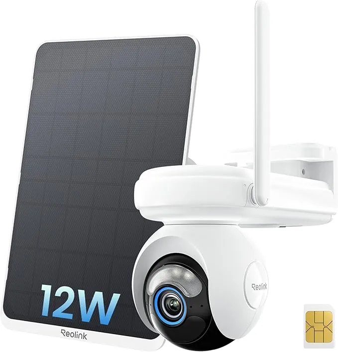 Reolink Altas Go PT + Panel Solar 12W, 4G 360° PT Camara Solar con Auto-Seguimiento, Batería Recargable 20,000 mAh, Pre-grabación de 10s, 4 MP ColorX con Súper Gran Apertura F1.0, Grabación 24/7