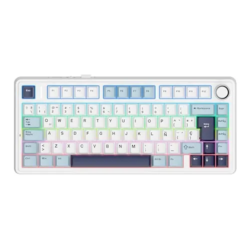 EPOMAKER Aula F75 ISO-ES Teclado Gaming Mecánico de 3 Modos, Azul Blanco