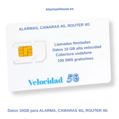 SIM de alarmashouse.es para Alarma y cámaras, 2G,3G,4G Velocidad 4G/5G vodafone, Datos y 100 SMS Gratis, hasta 100 SMS Mensuales para avisos de Alarma mas Llamadas ilimitadas para su Alarma.