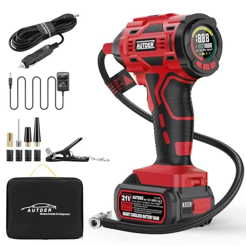 AUTDER Inflador de Neumáticos Portátil 180 PSI, Rojo