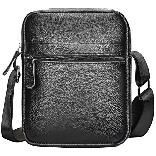 Leathario bandoleras hombre piel, bolso hombre pequeño para Trabajo, Viajes y Uso Casual (Negro)
