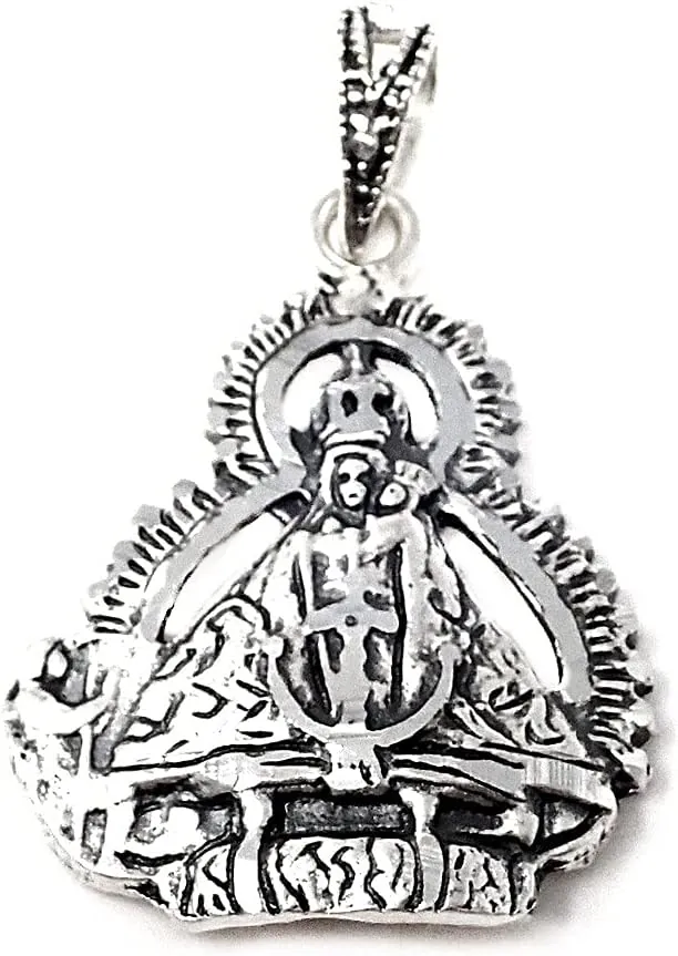 Inmaculada Romero Virgen de la Cabeza con pastor colgante medalla plata Ley 925m silueta 26 mm. calada