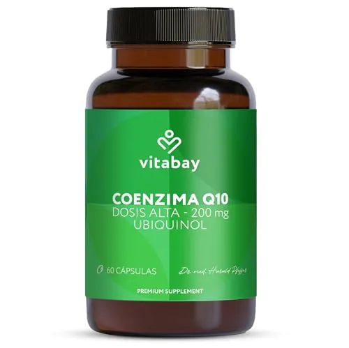 Vitabay Coenzima Q10 Ubiquinol 200 mg – 60 cápsulas – alta dosificación – Q10 natural en forma activa (ubiquinol) obtenido por fermentación vegetal – sin aditivos y probado en laboratorio en Alemania