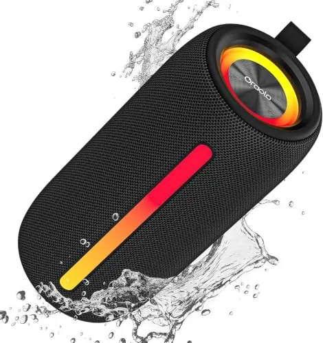 oraolo Altavoz Bluetooth Pequeño, Altavoz Portatil Bluetooth 5.4, Mini Altavoces Ducha, 30H Reproducción, IPX7 Resistencia al Agua, TWS/AUX/TF, Adecuado para Exteriores/Fiestas/Viajes (Negro)