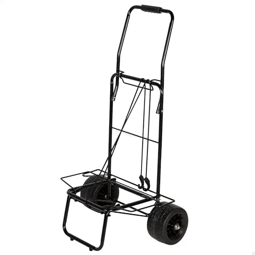 AKTIVE Carro para Playa, 49 x 40 x 100 cm, Ruedas Todoterreno Ø17, Estructura Acero, Manillar ergonómico, Cordón elástico de Agarre, Peso máximo soportado 80 kg, Carrito Transporte Plegable (62377)
