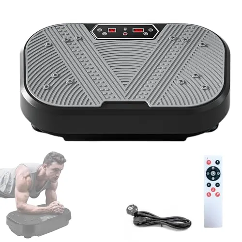 Plataforma Vibratoria Muscular, 120 Niveles de Vibración y 8 Programas. Maquina de Vibración Fitness para Hacer Ejercicio en Casa, con Mando a Distancia, Cable y Pantalla LED.