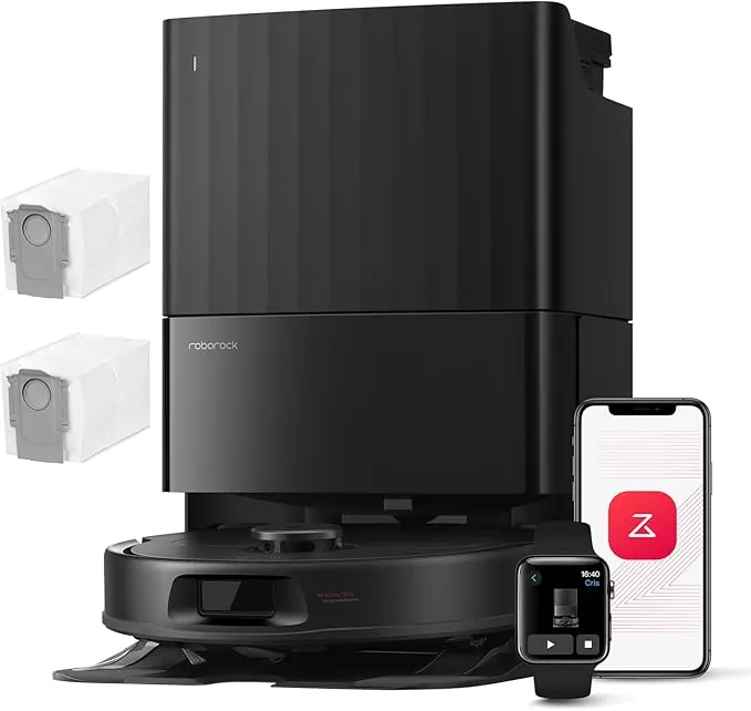 roborock Robot Aspirador QV 35A Set, 8000Pa de succión, Dos mopas giratorias elevables, cepillos antienredos, tecnología reactiva para Evitar obstáculos, navegación y mapeo,Negro