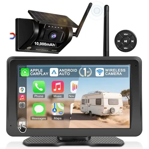URVOLAX Camara Marcha Atras Inalambrico: Pantalla Coche Apple CarPlay/Android Auto Portátil 7 Pulgadas - Batería 10.000mAh para Autocaravana Caravana Remolque Camion (Primero De La Industria 69X)