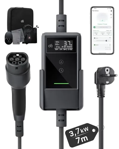 dé Cargador Coche Electrico App 3,7kW 7m, 6-16A Ajustable, Monofásico